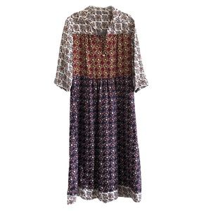 Raquel Allegra Spade Color Block Silk Midi Dress